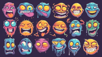 Wall Mural - a funny smile collection, various emotions on one page, also suitable as a sticker, AI generated image