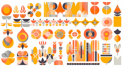 Set of abstract retro geometric shapes vector. Collection of contemporary figure, sparkle, arrow, flower in 70s groovy style