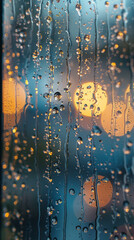 Poster - Artistic Macro Shot of Light Reflected in Raindrops on Glass