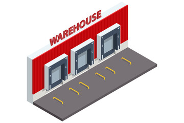 Wall Mural - Isometric large modern warehouse with truck. Logistics, Warehouse, Freight, Cargo Transportation. Storage of goods. Storage, pick, pack and dispatch.