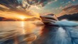 © lemya - A luxury motor boat driving on the sea at high speed ai generative