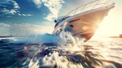 Wall Mural - a luxury motor boat driving on the sea at high speed ai generative