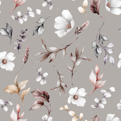 Wall Mural - Beautiful floral watercolor seamless pattern with a vintage feel