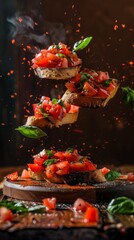 Bruschetta, toasted bread topped with tomatoes and basil, Italian wine bar