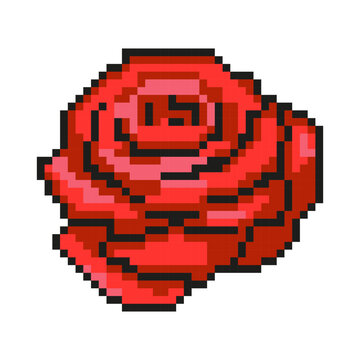 8-bit flower rose element in pixel art. The style of a digital vintage game from the 80s and 90s. Modern vector illustration.