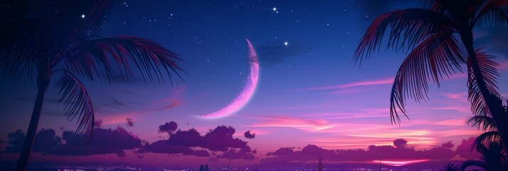 silhouette coconut palm trees on beach at sunset. vintage tone. ai generative