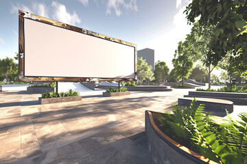 Modern skate park with a blank billboard, 3D rendered for youth-oriented ads, highlighted with a light border.