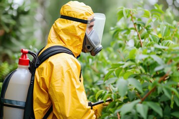 Exterminator applying pesticide for pest control