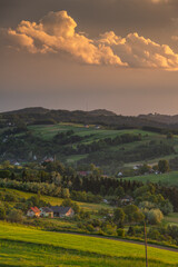 Wall Mural - Rural picturesque landscape in Lesser Poland near Ciezkowice at sunset