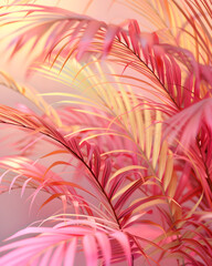 Wall Mural - Closeup of a pink featherlike palm tree leaf, resembling an art piece