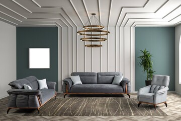 Wall Mural - 3D rendering modern living room .modern furniture set.