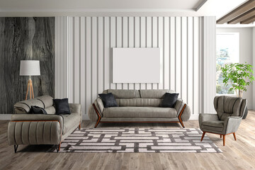 Wall Mural - 3D rendering modern living room .modern furniture set.