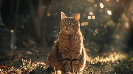 Poster - An overweight cat sitting in a patch of sunlight, its fur illuminated and creating a warm, inviting scene.