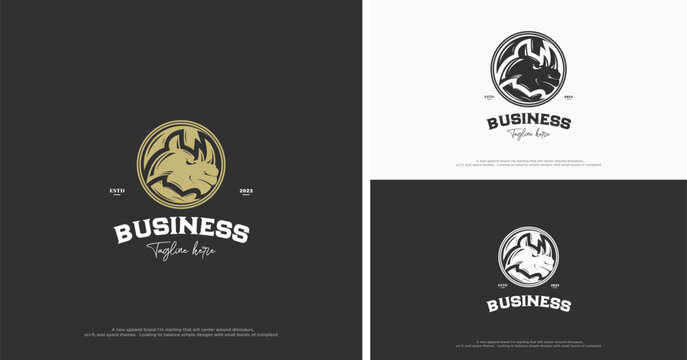 business design with one-horned rhino logo. the company design is very fierce and elegant.