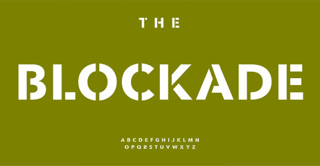 Aufkleber - Geometric stencil alphabet, bold block letters, industrial cutout style typeface, strong urban font for impactful branding, military graffiti headline, urban typography. Vector typeset.