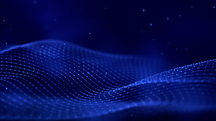 Leinwandbilder - Digital technology background. Dynamic wave of glowing points. Futuristic background for presentation design. 3d rendering.	
