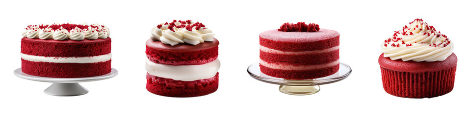 Wall Mural - Collection set of red velvet cakes isolated on transparent background