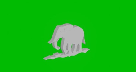 Poster - Animation of rotation of a white wild elephant symbol with shadow. Simple and complex rotation. Seamless looped 4k animation on green chroma key background