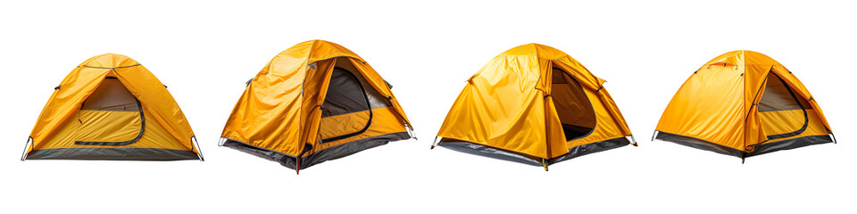 collection set of yellow camping tent isolated on transparent background