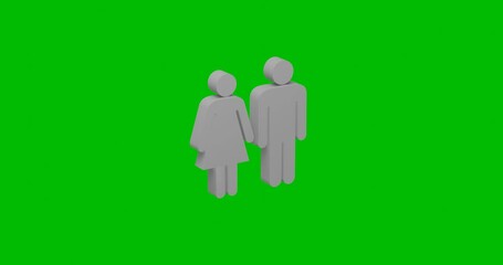 Poster - Animation of rotation of a white man with woman symbol with shadow. Simple and complex rotation. Seamless looped 4k animation on green chroma key background