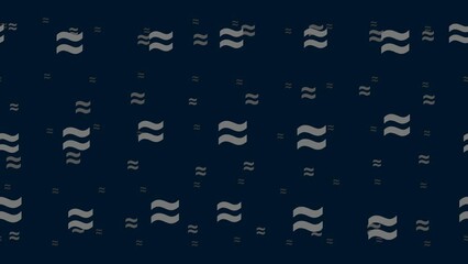 Poster - Approximately equal symbols float horizontally from left to right. Parallax fly effect. Floating symbols are located randomly. Seamless looped 4k animation on dark blue background