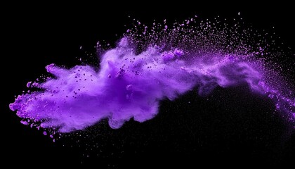 Wall Mural - purple particles flying colored powder in the air isolated on transparent background