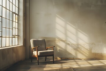 Wall Mural - Empty wall in Scandinavian style interior with armchair. Minimalist interior design