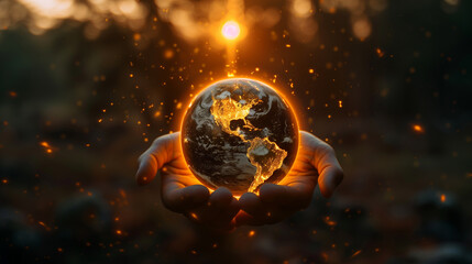 Wall Mural - The planet earth is in the hands of man the concept of nature conservation ecology