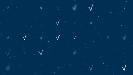 Poster - Template animation of evenly spaced square root symbols of different sizes and opacity. Animation of transparency and size. Seamless looped 4k animation on dark blue background with stars