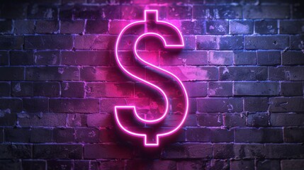 Poster - Dollar sign neon on dark background, copy space