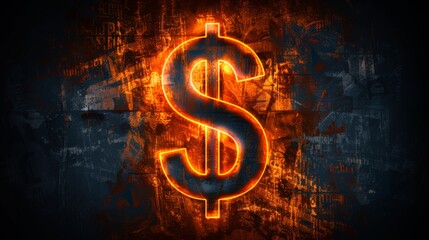 Poster - Dollar sign neon on dark background, copy space