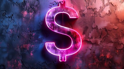 Poster - Dollar sign neon on dark background, copy space