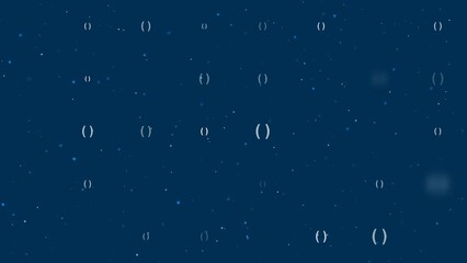 Poster - Template animation of evenly spaced brackets symbols of different sizes and opacity. Animation of transparency and size. Seamless looped 4k animation on dark blue background with stars