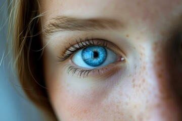 Canvas Print - High-detail shot capturing the vivid blue eye of a woman with natural light