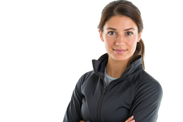 Wall Mural - Young Woman in Black Sportswear with Arms Crossed