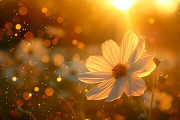 Wall Mural - white flower with a yellow center in the sun light