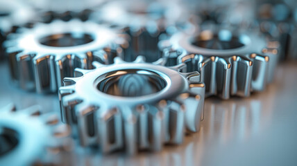 Wall Mural - Close-up of metallic gears interlocked together