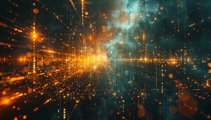 Poster - Futuristic digital technology background with metallic textures and glowing elements.