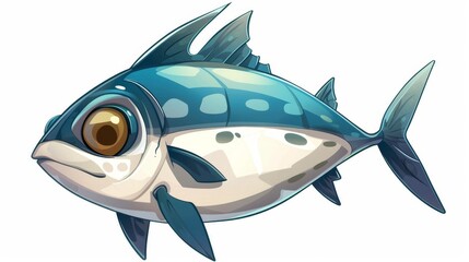 Sticker - Cartoon illustration of a tuna fish isolated on white