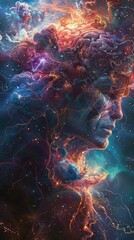 Wall Mural - Fantasy depiction of a brain under attack by dark forces, Fantasy, Vivid Colors, Illustration, Showcasing the battle against neurological disorder