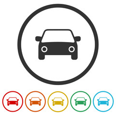 Sticker - Car front icon. Set icons in color circle buttons