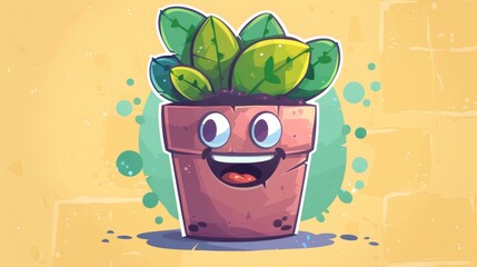 Wall Mural - Cartoon character plant pot illustration in a vintage style