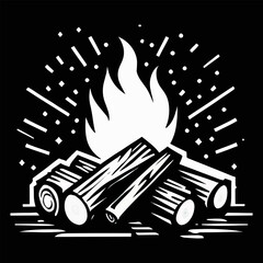 Poster - campfire engraving black and white outline bonfire clipart drawing vector
