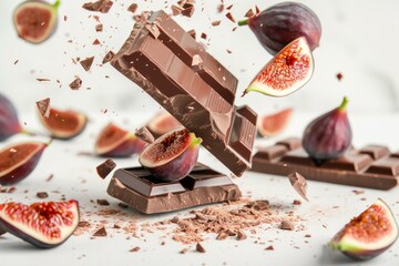 Sticker - Dynamic image of chocolate chunks and fresh figs suspended in action