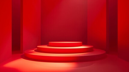 Wall Mural - Image of a red podium surface gleaming in the soft light.