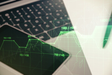 Poster - Abstract creative analytics data spreadsheet on modern computer background, analytics and analysis concept. Multiexposure