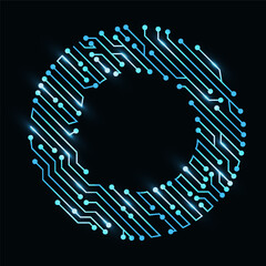 Aufkleber - Circuit board circle frame. Abstract digital round frame, hardware board and electronic motherboard pattern vector. Programming science, computer system element