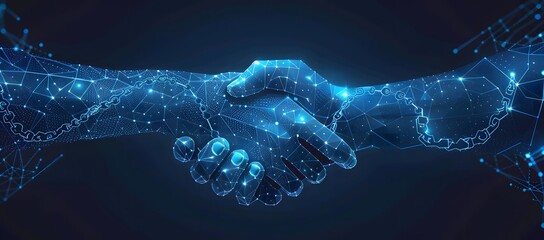 Digital Handshake Blockchain Concept, Abstract Network and Technology Illustration,