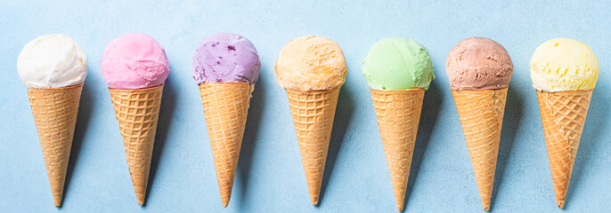 Wall Mural - Various ice cream scoops in cones