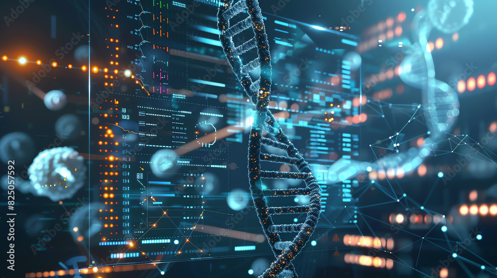 Genetic data visualization. DNA double helix structure. Abstract ...